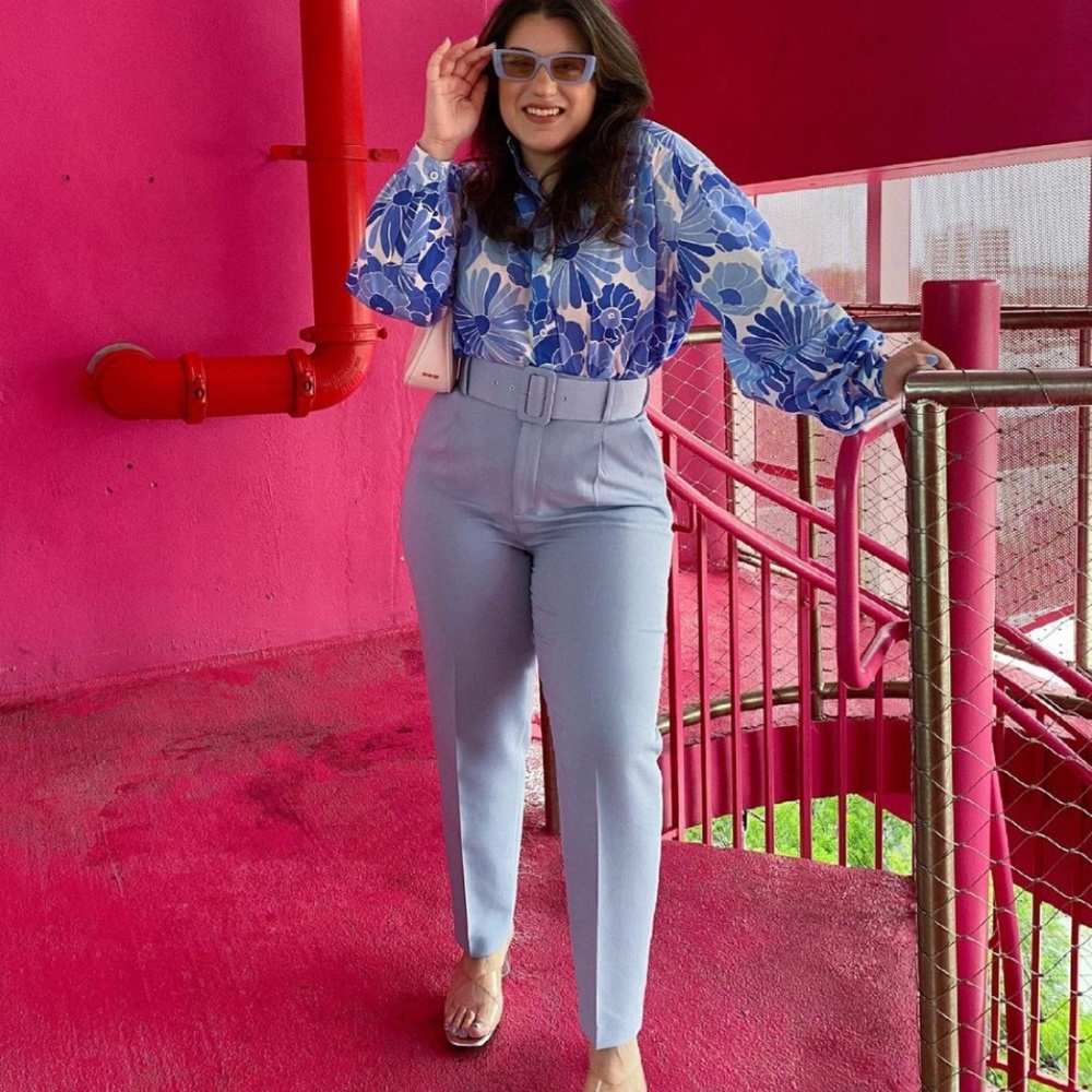 Zara Women's Pants with Fabric-Covered Belt Size L